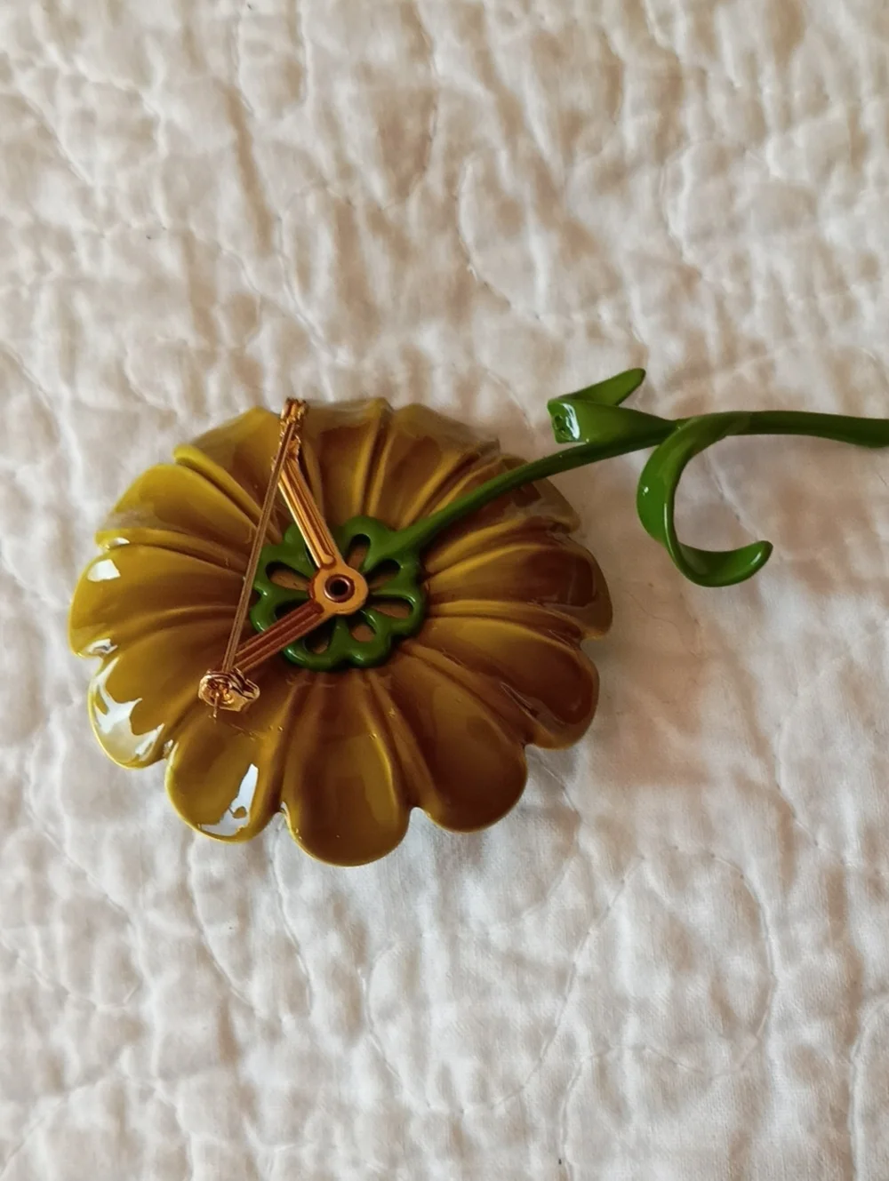 Enamel Flower Brooch with Turquoise Center, Flower Power, Vintage